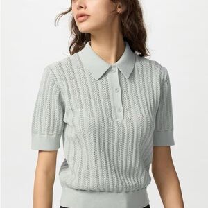 Uniqlo Cotton Pointelle Short Sleeve Polo Sweater